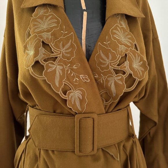 Vintage 80s Virgin Wool Dress Trench Coat - Picture 2 of 3